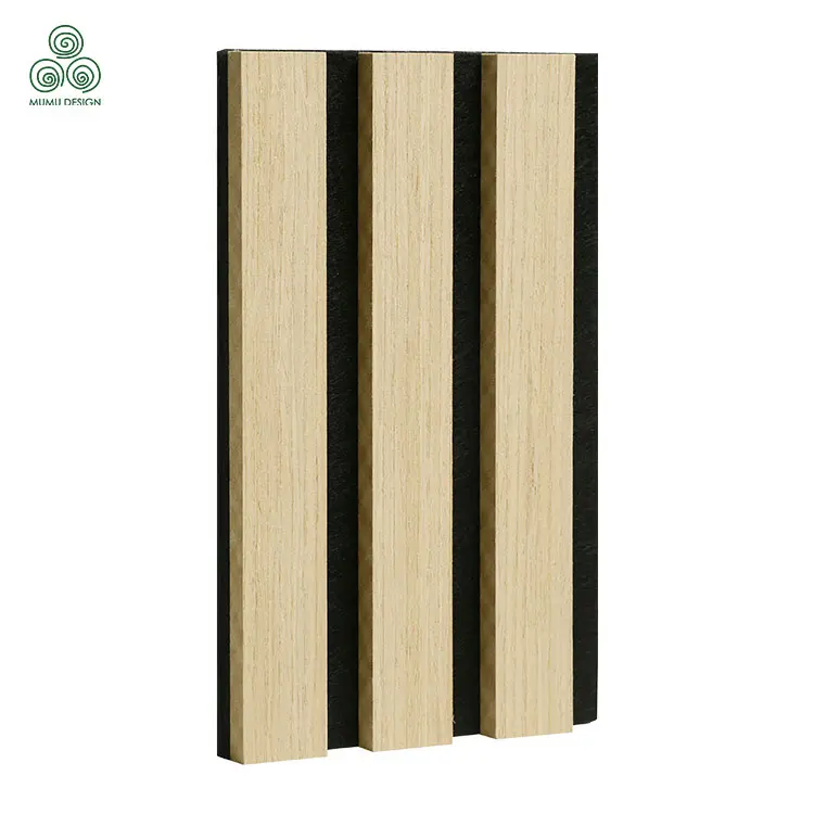 Simple Design Natural Oak Grey Felt Acoustic Slat Wood Wall Panels